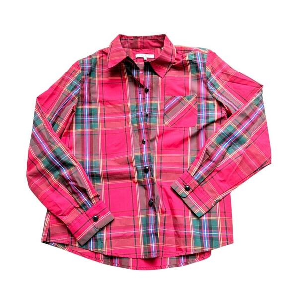Foxcroft Red Tartan Wrinkle-Free Shirt 10P – Gem Buttons, Holiday Preppy - Picture 1 of 5